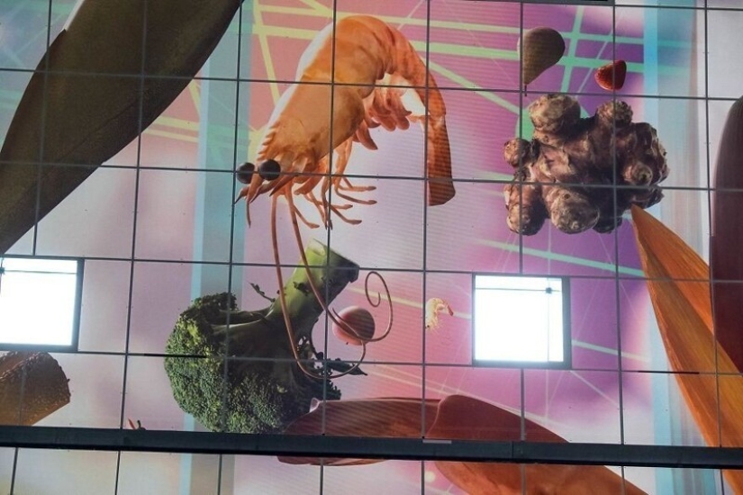 How does the digital mural at the incredible futuristic building market Rotterdam
