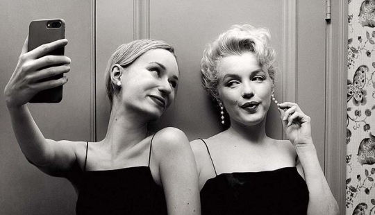 Hungarian photographer flora Borsi and her selfie with the stars of the past