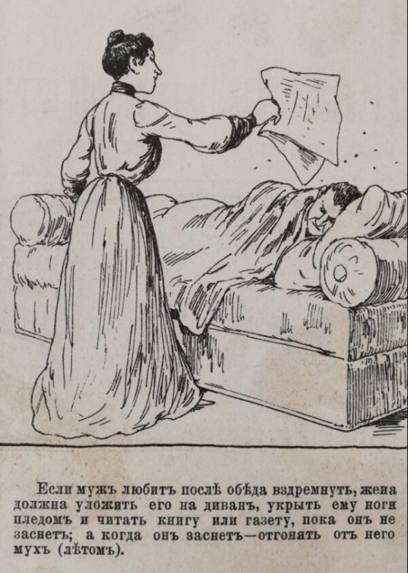 Illustration from magazine of the late 19th century: "how to behave As a good wife" Illustration from magazine of the late 19th century: "how to behave As a good wife"