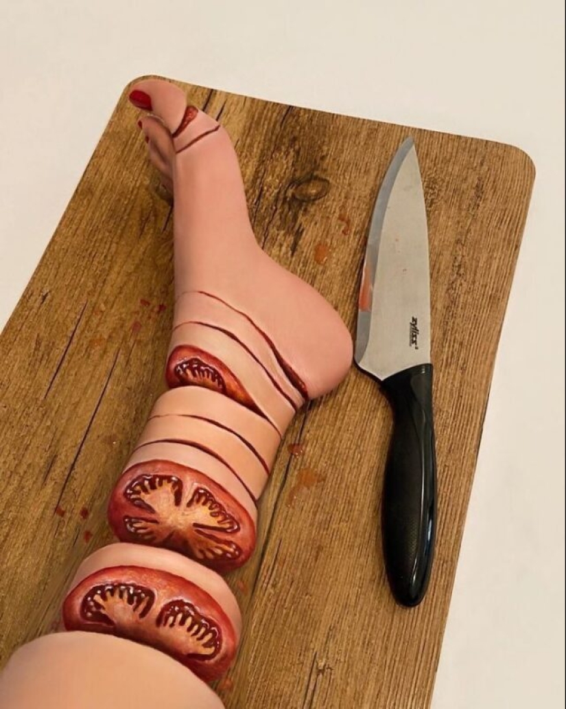 Ilusión óptica sobre su propio cuerpo y de la genialidad de maquillaje Mimi Choi Ilusión óptica sobre su propio cuerpo y de la genialidad de maquillaje Mimi Choi