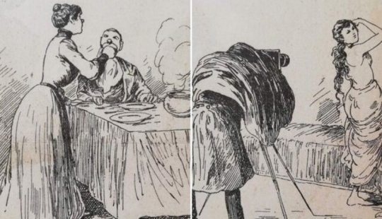 Ilustración de la revista de finales del siglo 19: "cómo comportarse Como una buena esposa" Ilustración de la revista de finales del siglo 19: "cómo comportarse Como una buena esposa"