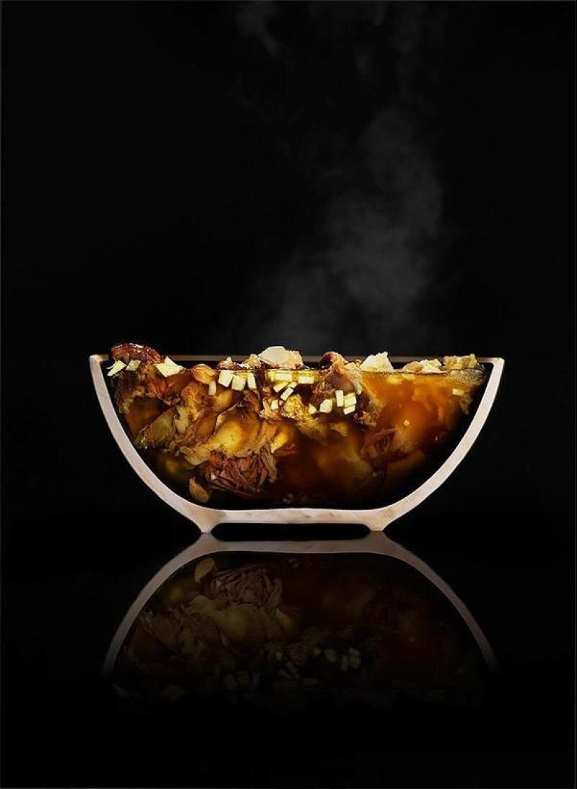 In half: the usual things, cut into pieces