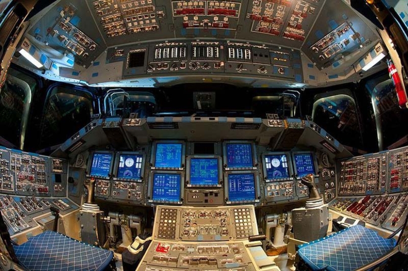 In the cockpit of the space shuttle pilot