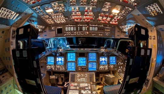 In the cockpit of the space shuttle pilot