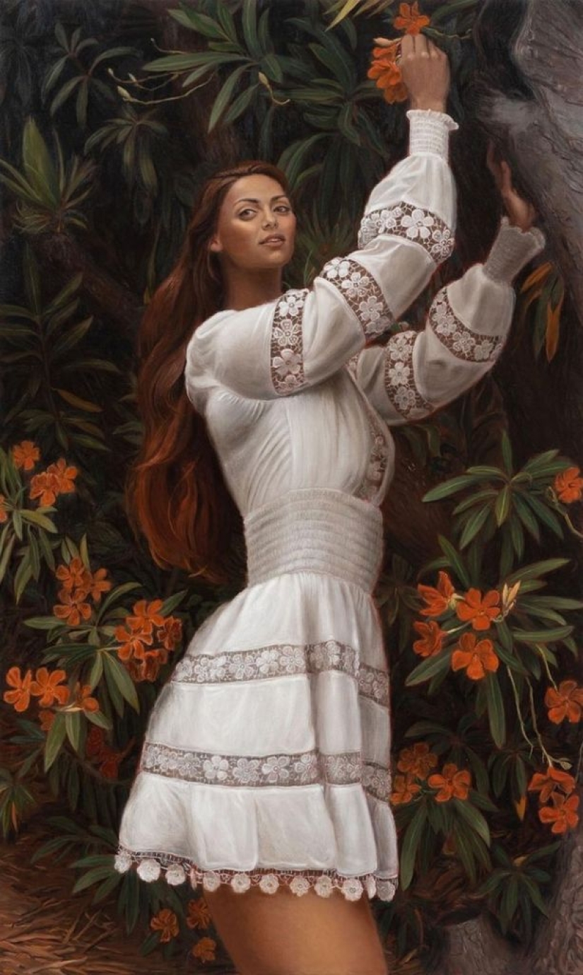 Ironic paintings by Jansson Stegner: massive beauties against thin guys Ironic paintings by Jansson Stegner: massive beauties against thin guys