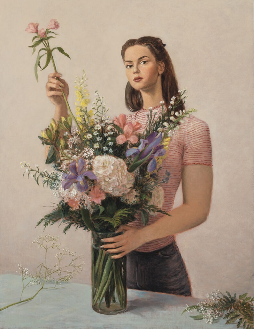 Ironic paintings by Jansson Stegner: massive beauties against thin guys Ironic paintings by Jansson Stegner: massive beauties against thin guys