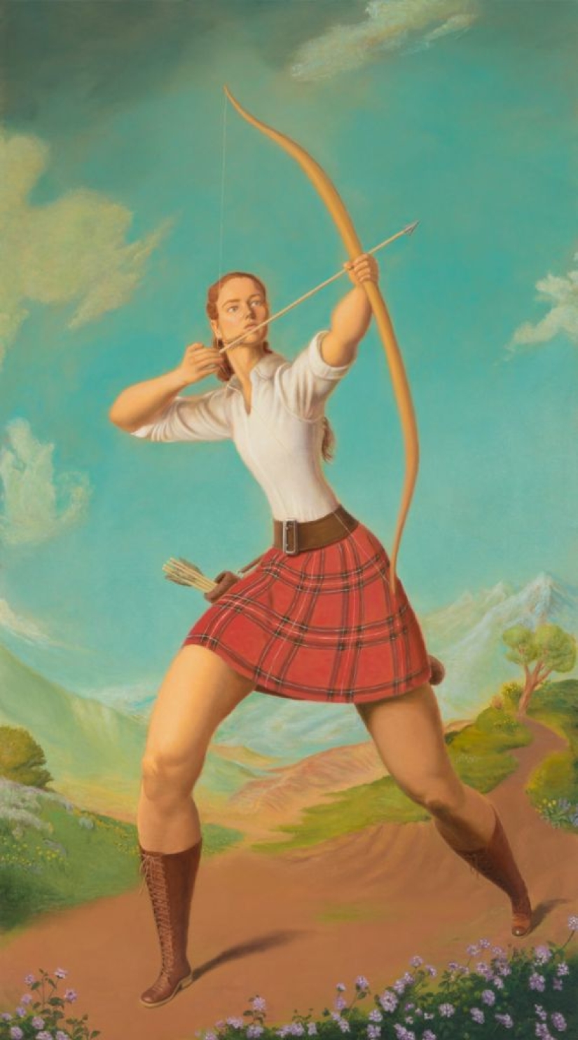 Ironic paintings by Jansson Stegner: massive beauties against thin guys Ironic paintings by Jansson Stegner: massive beauties against thin guys