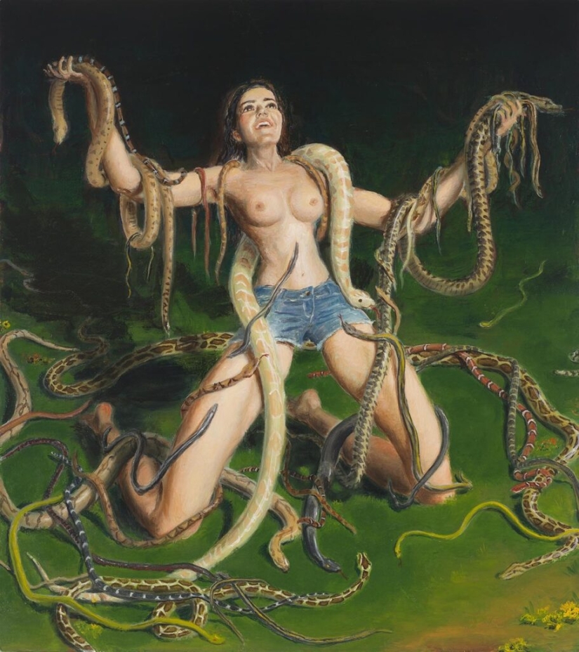 Ironic paintings by Jansson Stegner: massive beauties against thin guys Ironic paintings by Jansson Stegner: massive beauties against thin guys