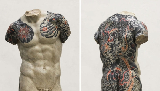 Italian artist stuffs classic sculptures with tattoos
