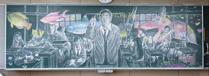 Japanese schoolchildren create incredibly beautiful drawings on school boards Japanese schoolchildren create incredibly beautiful drawings on school boards