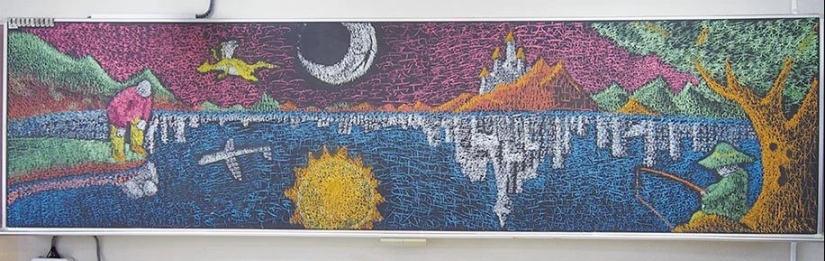 Japanese schoolchildren create incredibly beautiful drawings on school boards Japanese schoolchildren create incredibly beautiful drawings on school boards