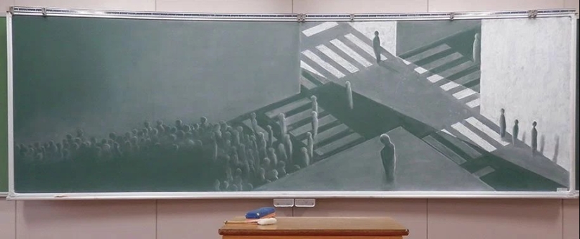 Japanese schoolchildren create incredibly beautiful drawings on school boards Japanese schoolchildren create incredibly beautiful drawings on school boards