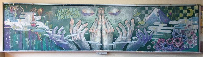 Japanese schoolchildren create incredibly beautiful drawings on school boards Japanese schoolchildren create incredibly beautiful drawings on school boards