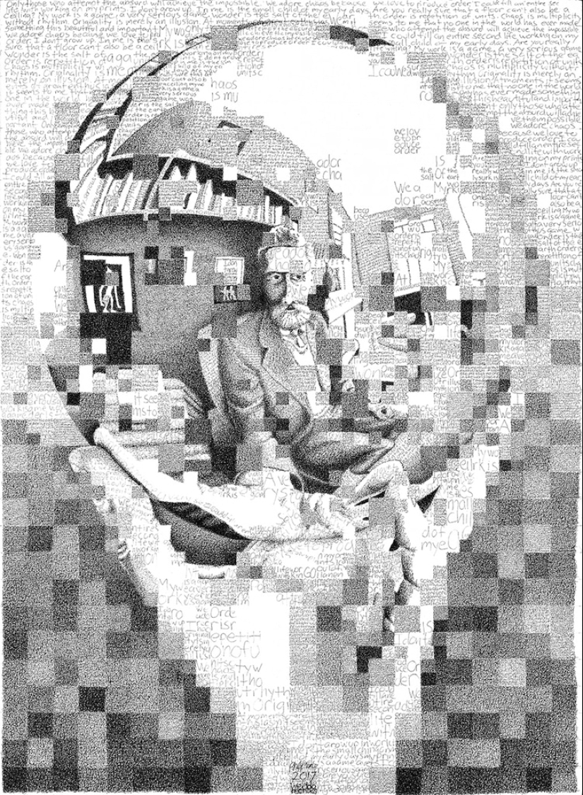 Look a little more closely: the artist paints using thousands of letters