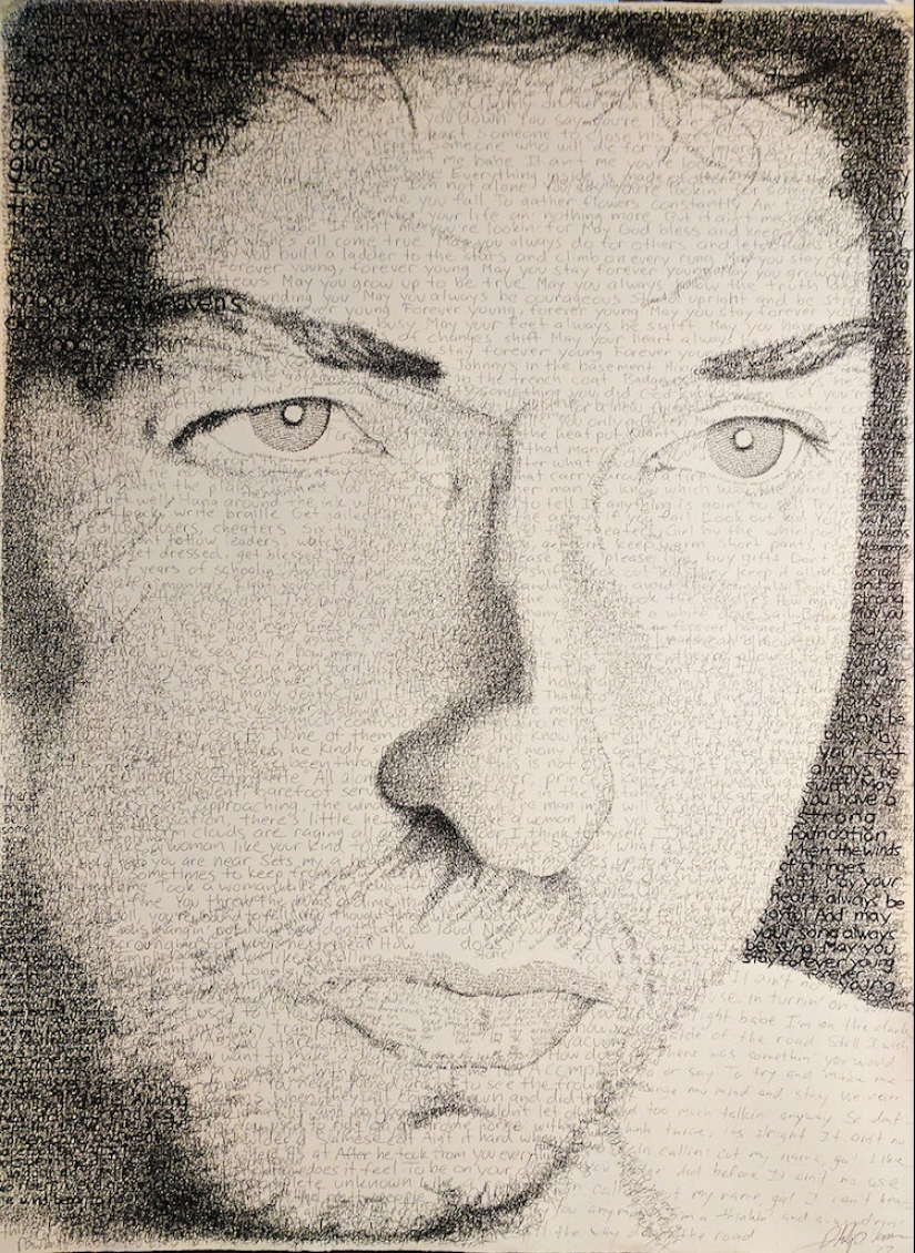 Look a little more closely: the artist paints using thousands of letters