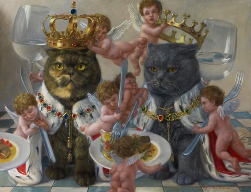 Los gatos son los reyes en la obra de un talentoso artista Japonés, el maestro tokujiro kawaii