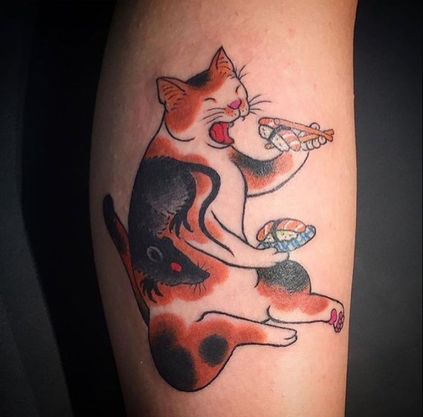 Magníficos tatuajes en forma de gatos tatuados de un artista japonés