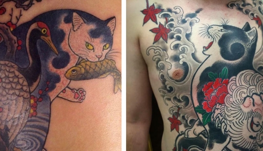 Magníficos tatuajes en forma de gatos tatuados de un artista japonés
