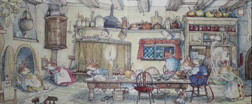 Master cozy illustration of Jill Barklem and her cute mouse tale