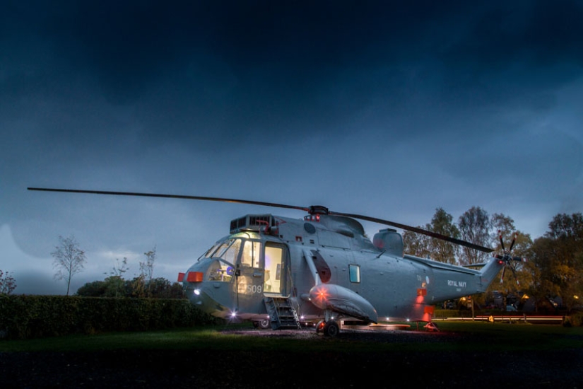Military helicopter converted into hotel room