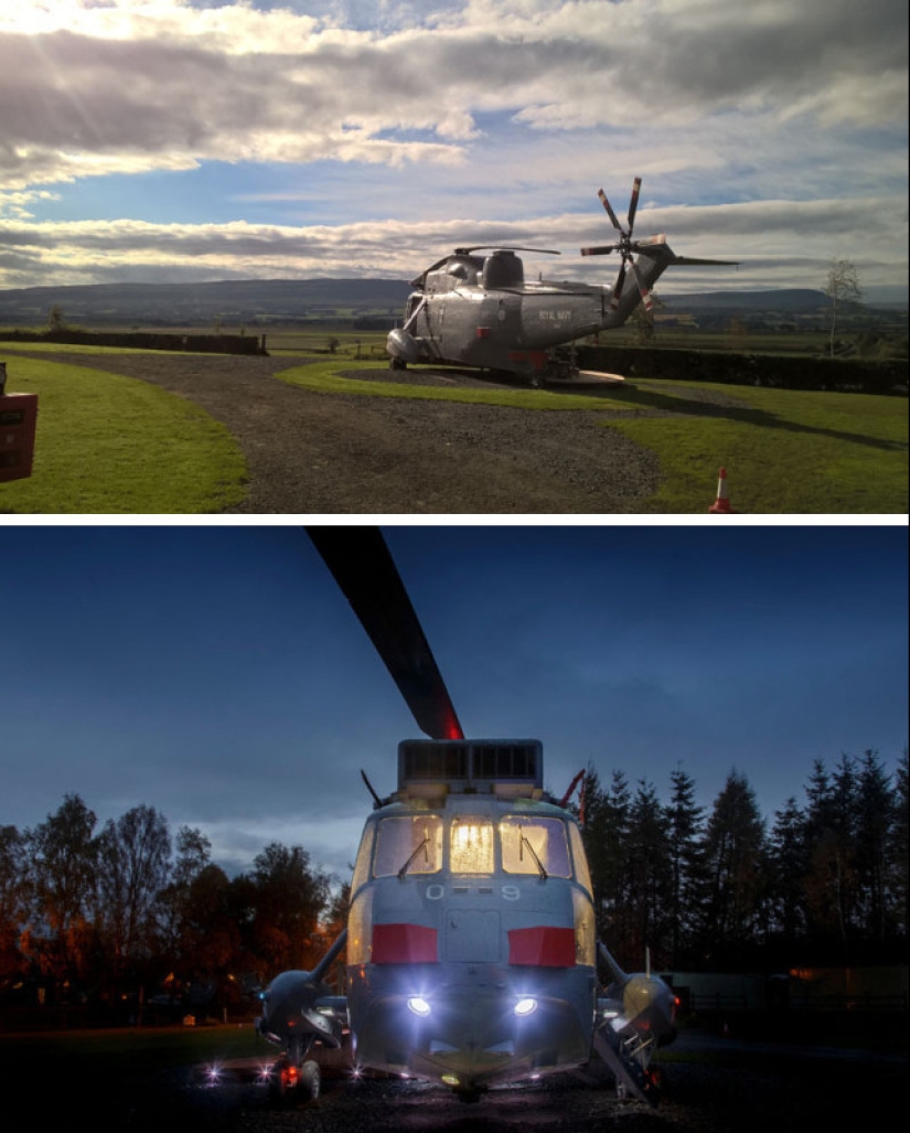Military helicopter converted into hotel room