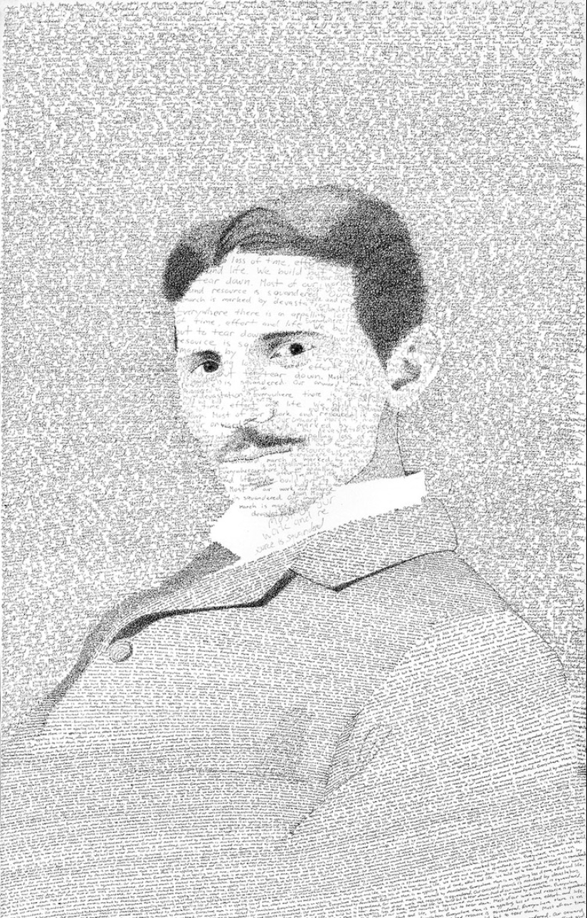 Mira un poco más de cerca: el artista pinta con miles de cartas