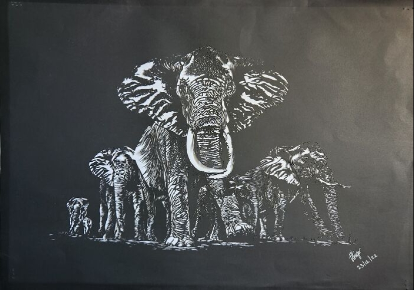 Mis 12 obras de arte recortadas a mano a partir de una sola hoja de papel que cuentan una historia