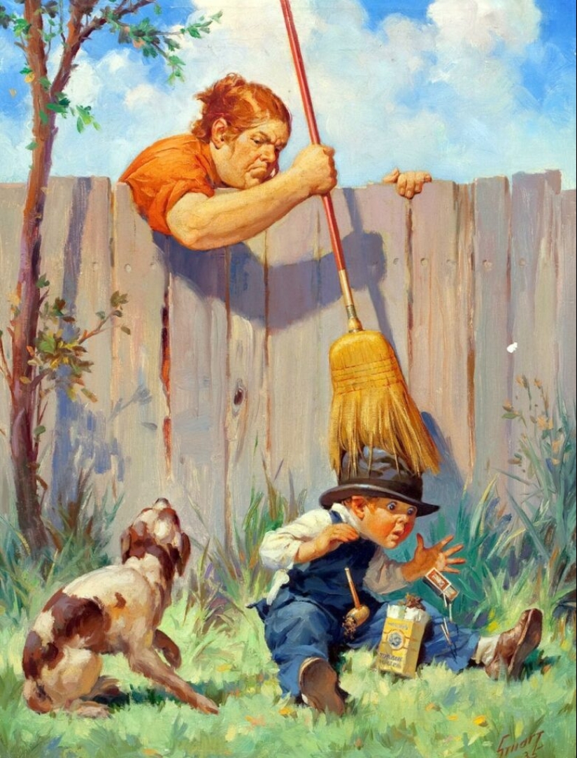 Mischievous toddlers by illustrator Raymond James Stewart Mischievous toddlers by illustrator Raymond James Stewart