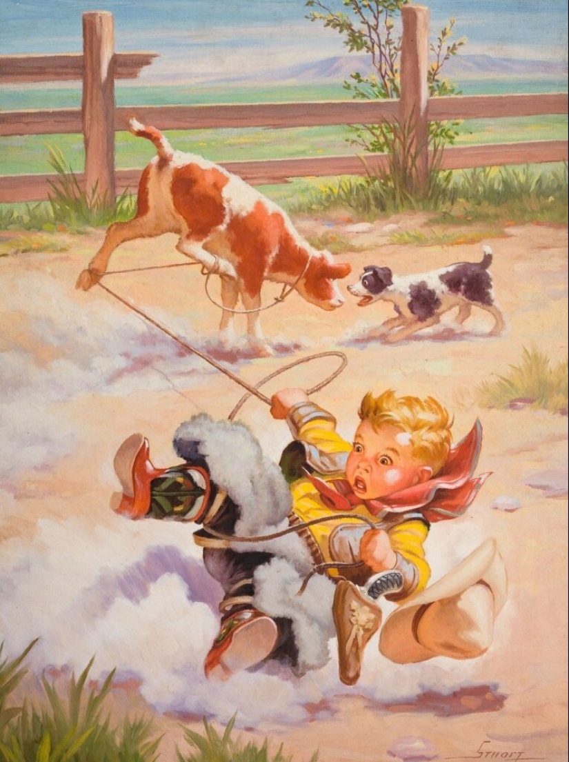 Mischievous toddlers by illustrator Raymond James Stewart Mischievous toddlers by illustrator Raymond James Stewart