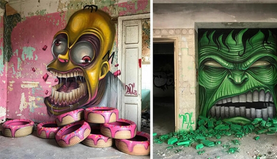 Monstruos Dentudos de David Lozano Inscritos en Interiores Abandonados Monstruos Dentudos de David Lozano Inscritos en Interiores Abandonados