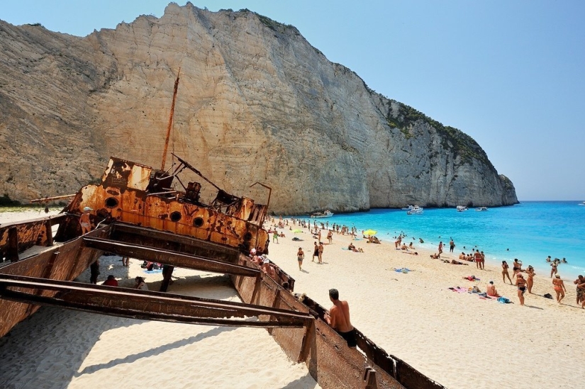 Navaio Bay is a protected beach on the Greek island of Zakynthos Navaio Bay is a protected beach on the Greek island of Zakynthos