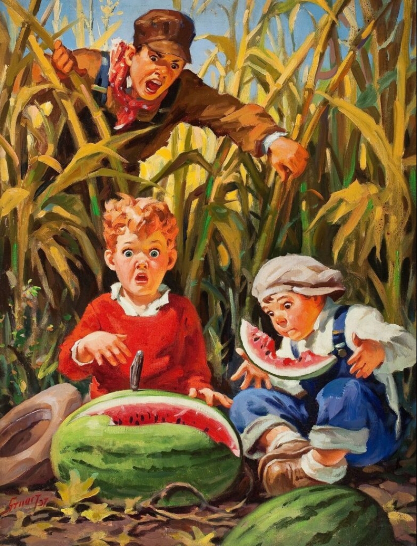 Niños pequeños traviesos del ilustrador Raymond James Stewart Niños pequeños traviesos del ilustrador Raymond James Stewart