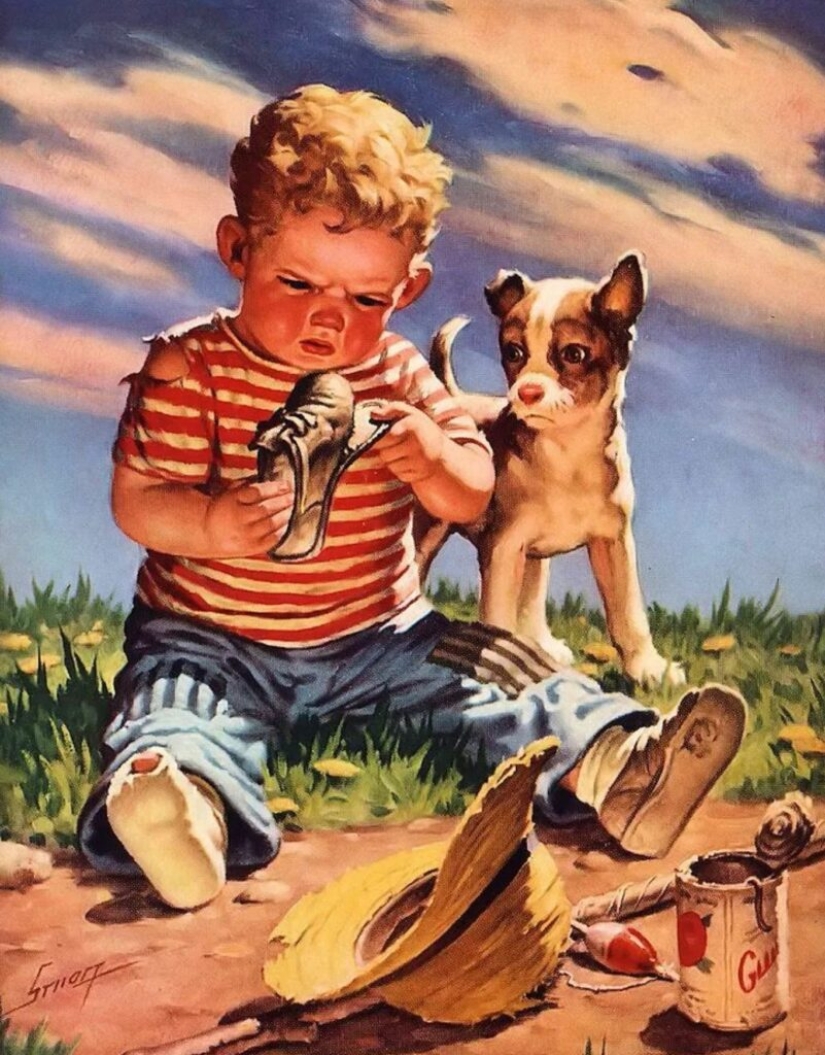 Niños pequeños traviesos del ilustrador Raymond James Stewart Niños pequeños traviesos del ilustrador Raymond James Stewart