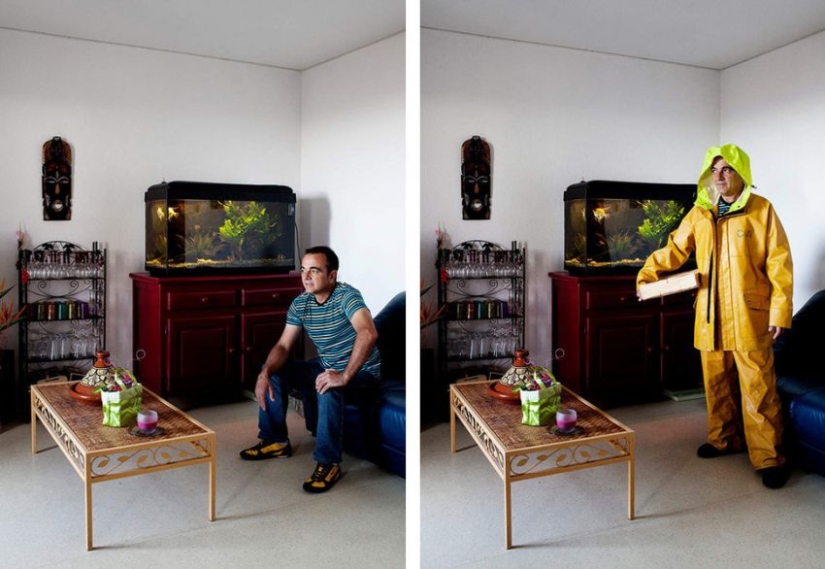 People in casual clothes and work uniforms People in casual clothes and work uniforms