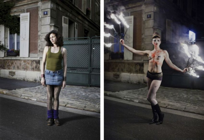 People in casual clothes and work uniforms People in casual clothes and work uniforms