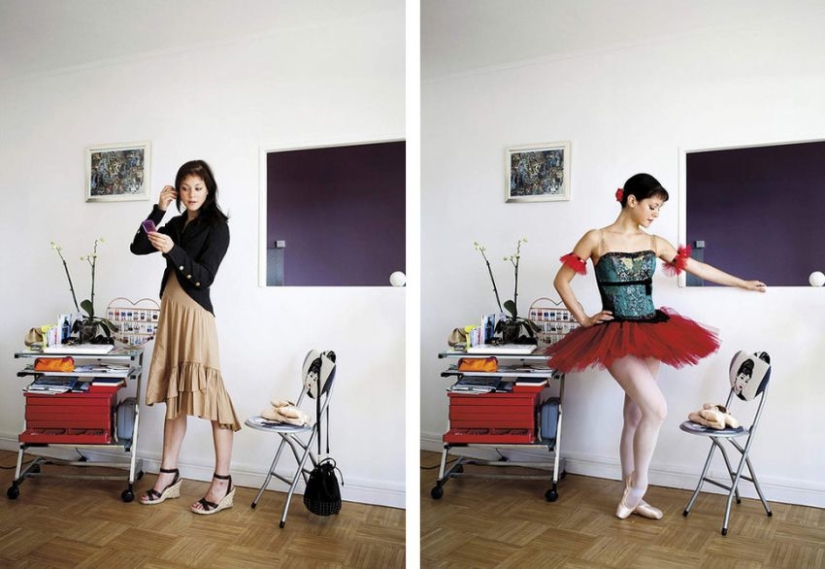 People in casual clothes and work uniforms People in casual clothes and work uniforms