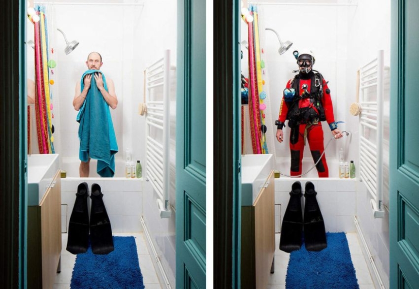 People in casual clothes and work uniforms People in casual clothes and work uniforms