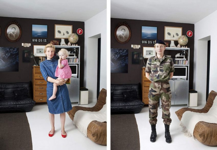 People in casual clothes and work uniforms People in casual clothes and work uniforms