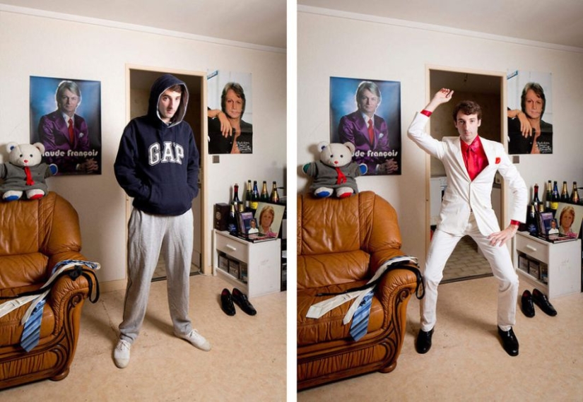 People in casual clothes and work uniforms People in casual clothes and work uniforms