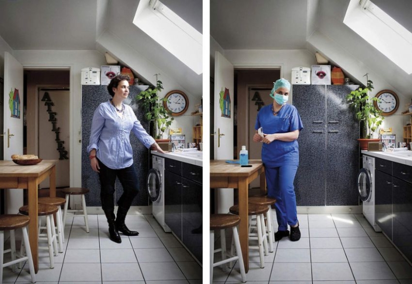 People in casual clothes and work uniforms People in casual clothes and work uniforms