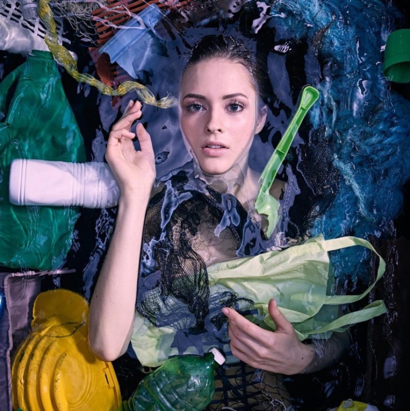 Photo project “Plastic Ocean” - beautiful girls surrounded by garbage