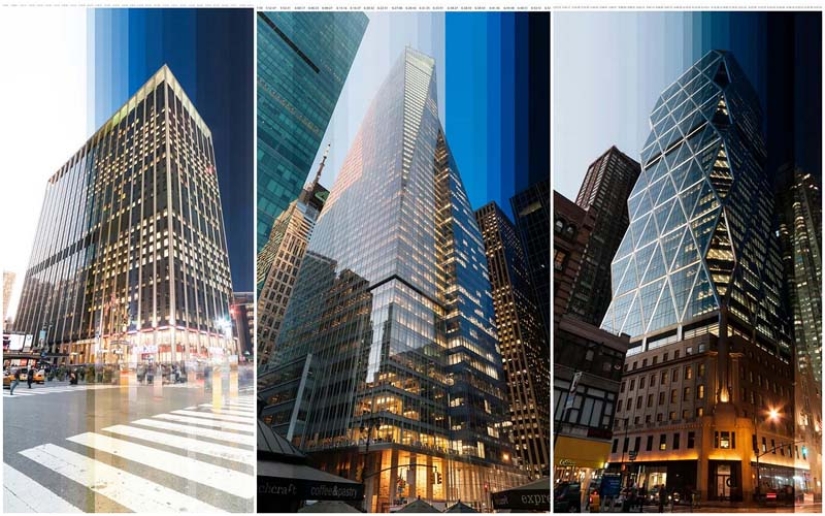 Rascacielos al atardecer en la foto con el efecto timelapse Rascacielos al atardecer en la foto con el efecto timelapse