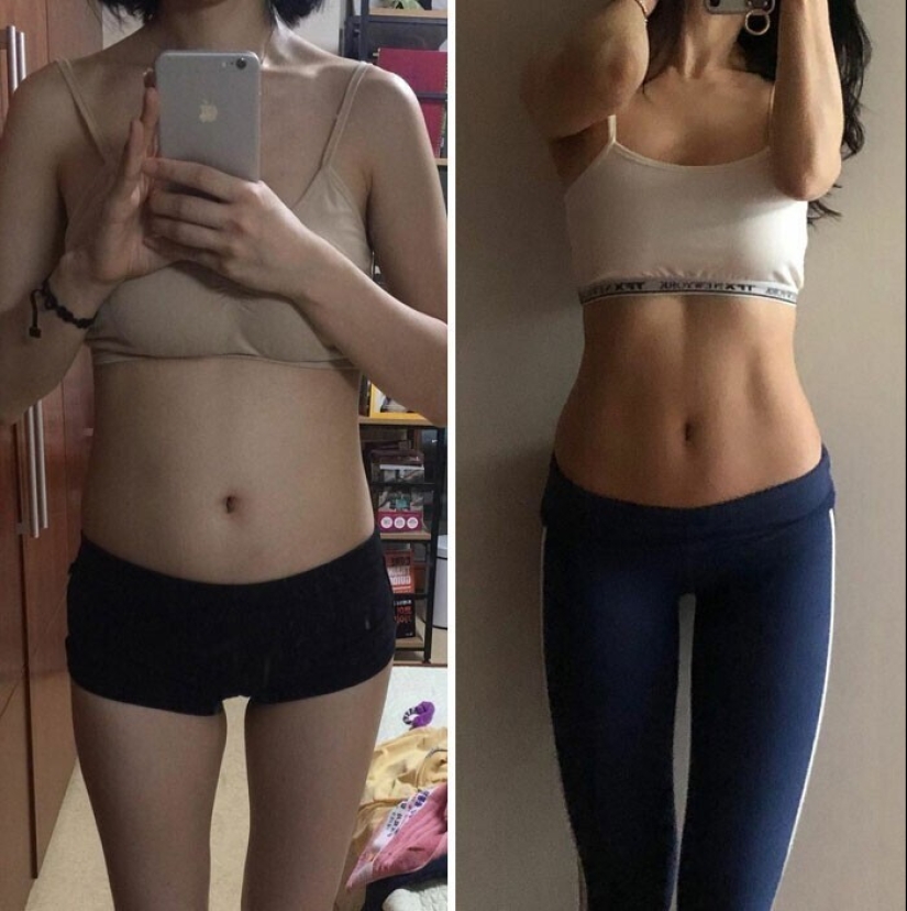 Same weight, different body: 30 examples of "before" and "after" training in the gym