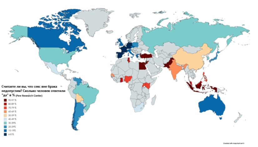 Scientists have found out how different countries treat sex outside of marriage and even made a map
