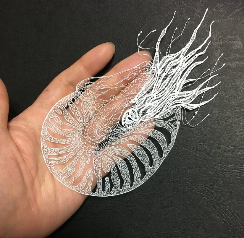 Talla de papel de filigrana de la artista japonesa Rika Fukuda