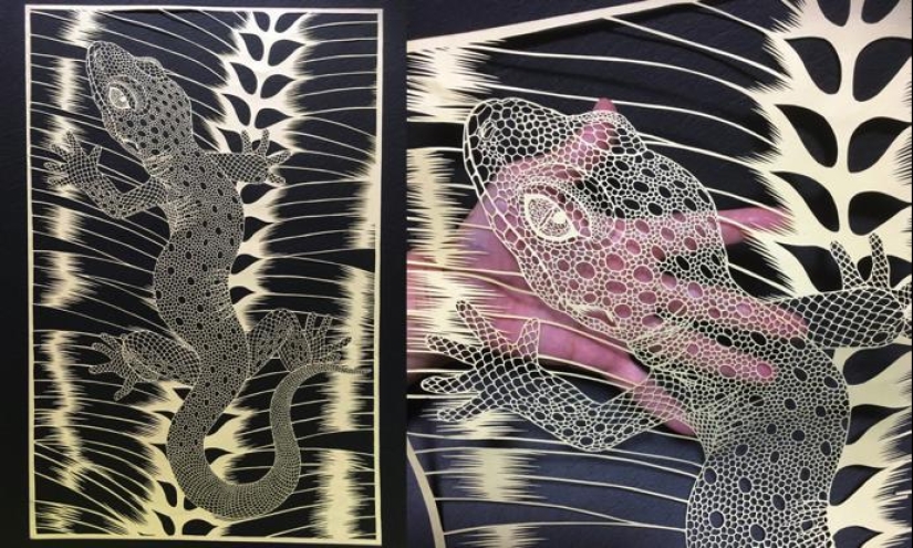 Talla de papel de filigrana de la artista japonesa Rika Fukuda