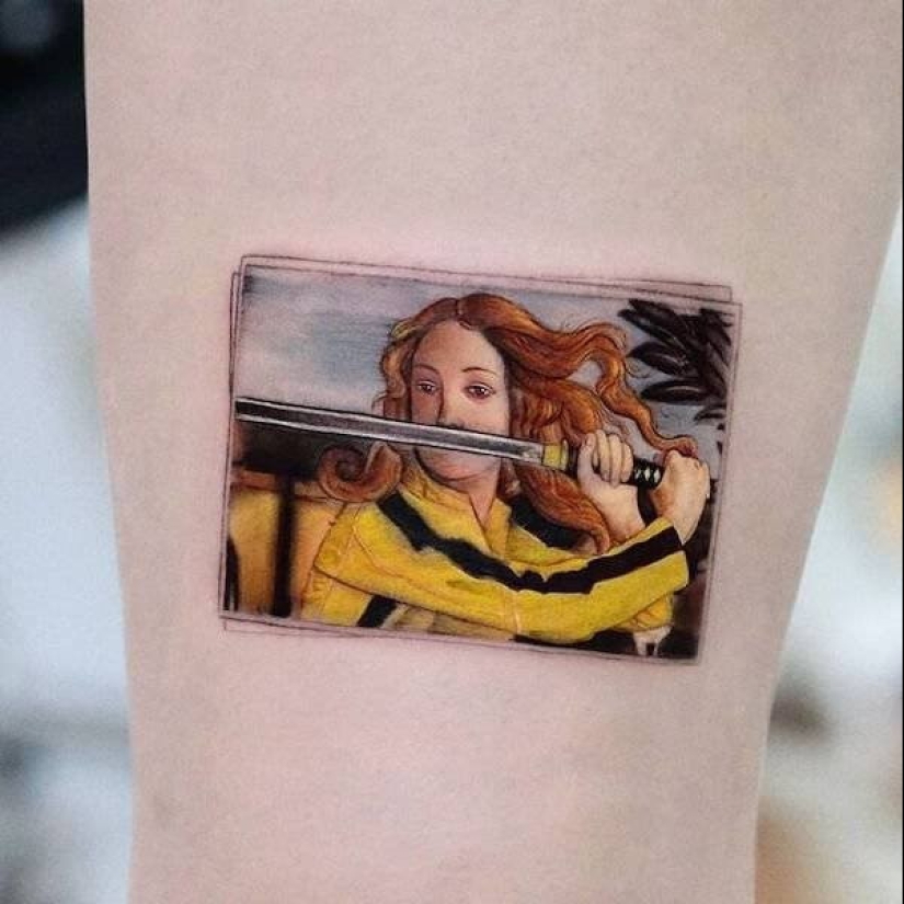 Tattoos of Hakan Adik, combining famous paintings and pop culture characters