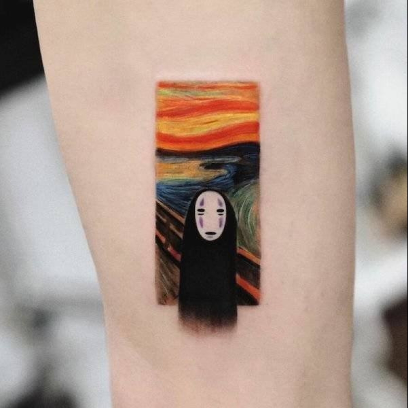 Tattoos of Hakan Adik, combining famous paintings and pop culture characters