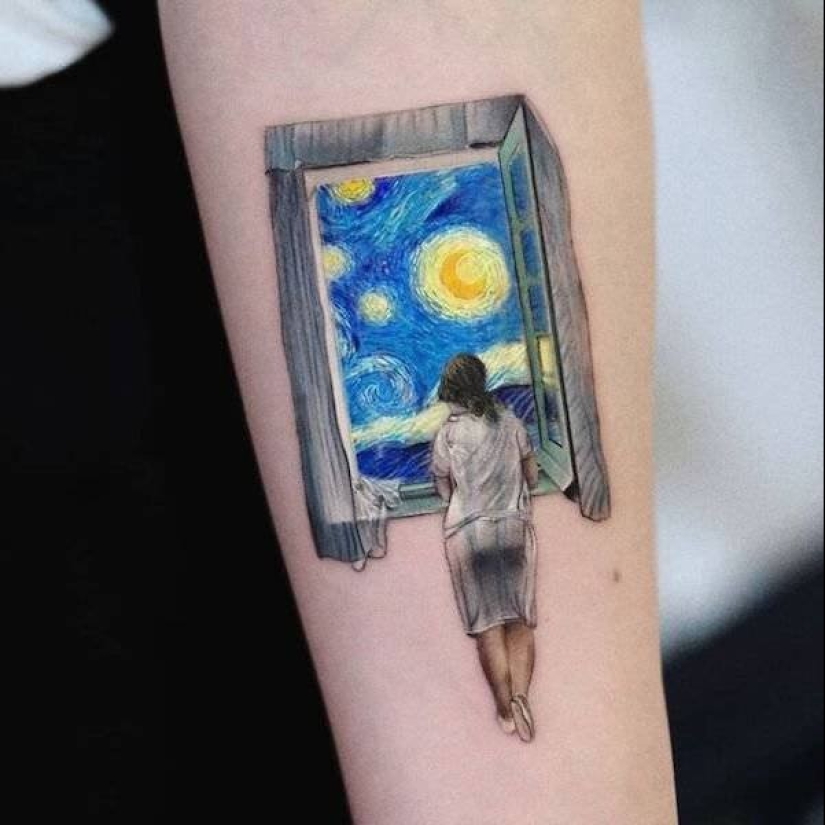Tattoos of Hakan Adik, combining famous paintings and pop culture characters