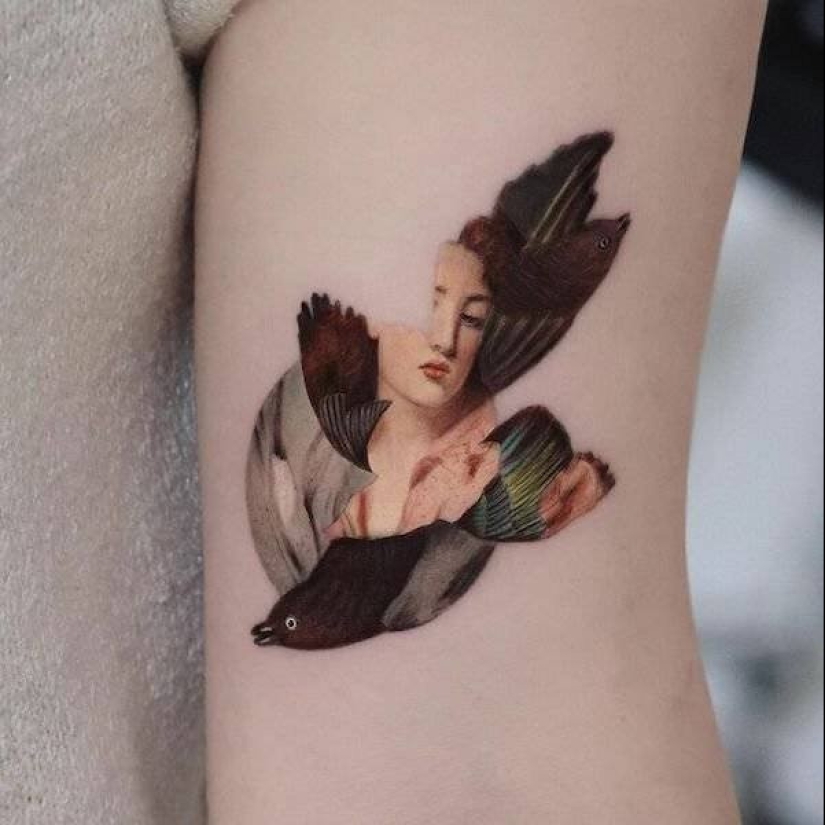 Tattoos of Hakan Adik, combining famous paintings and pop culture characters